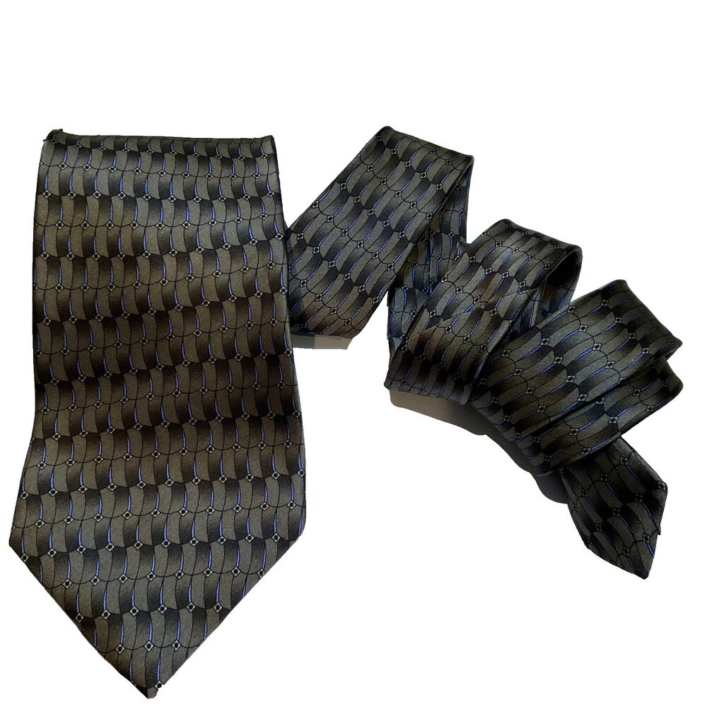 Ziggurat by Mulberry Long silk handmade tie 60.5 L  geometric foulard vintage